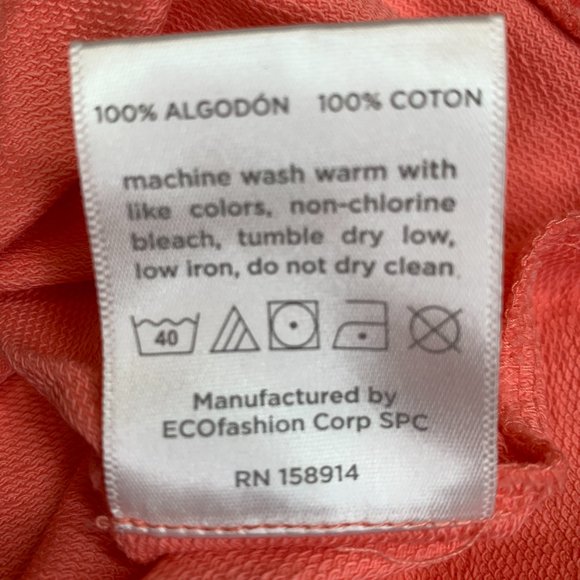 Seed to Style Organic Cotton Solid French Terry Zip-Up Hoodie Coral Large NWT - Picture 14 of 14